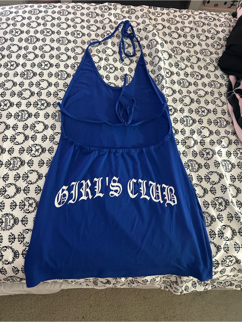 Blue Halter Dress with "GIRL'S CLUB" Graphic